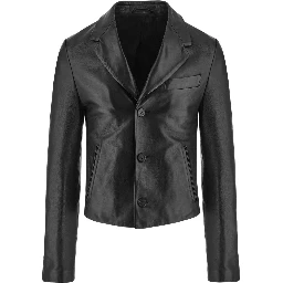 Slim-cut Single-breasted Leather Blazer In Black
