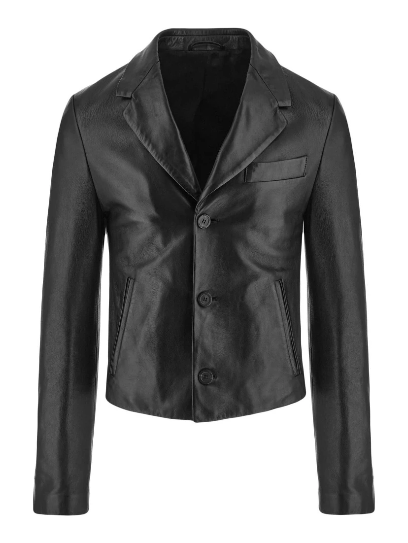 Slim-cut Single-breasted Leather Blazer In Black