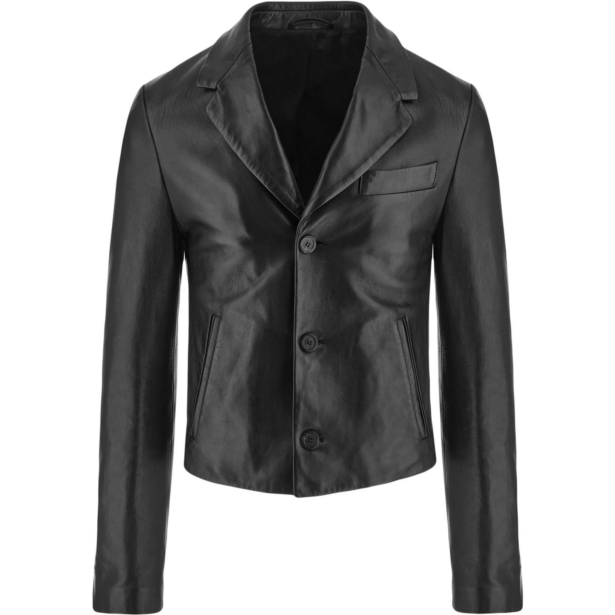 Slim-cut Single-breasted Leather Blazer In Black