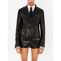 Slim-cut Single-breasted Leather Blazer In Black