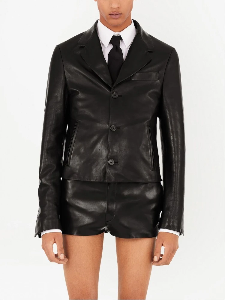 Slim-cut Single-breasted Leather Blazer In Black alternative