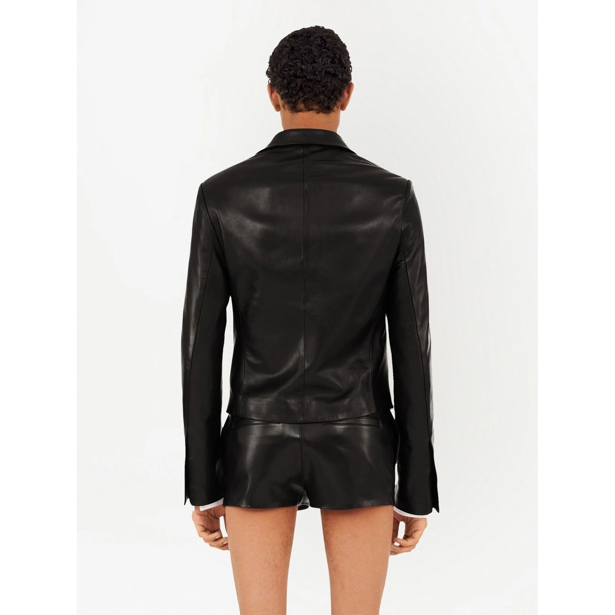 Slim-cut Single-breasted Leather Blazer In Black