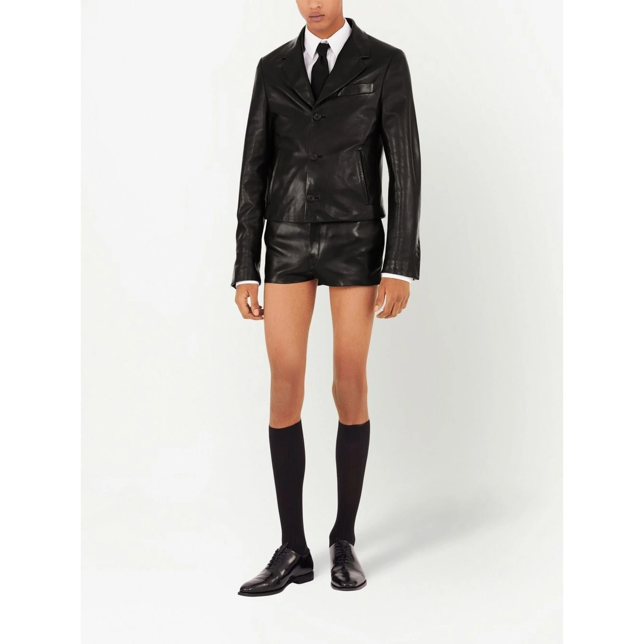 Slim-cut Single-breasted Leather Blazer In Black