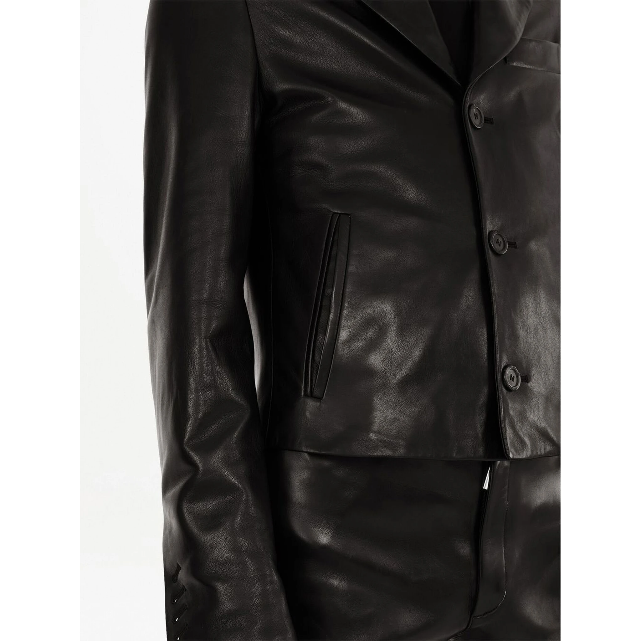 Slim-cut Single-breasted Leather Blazer In Black
