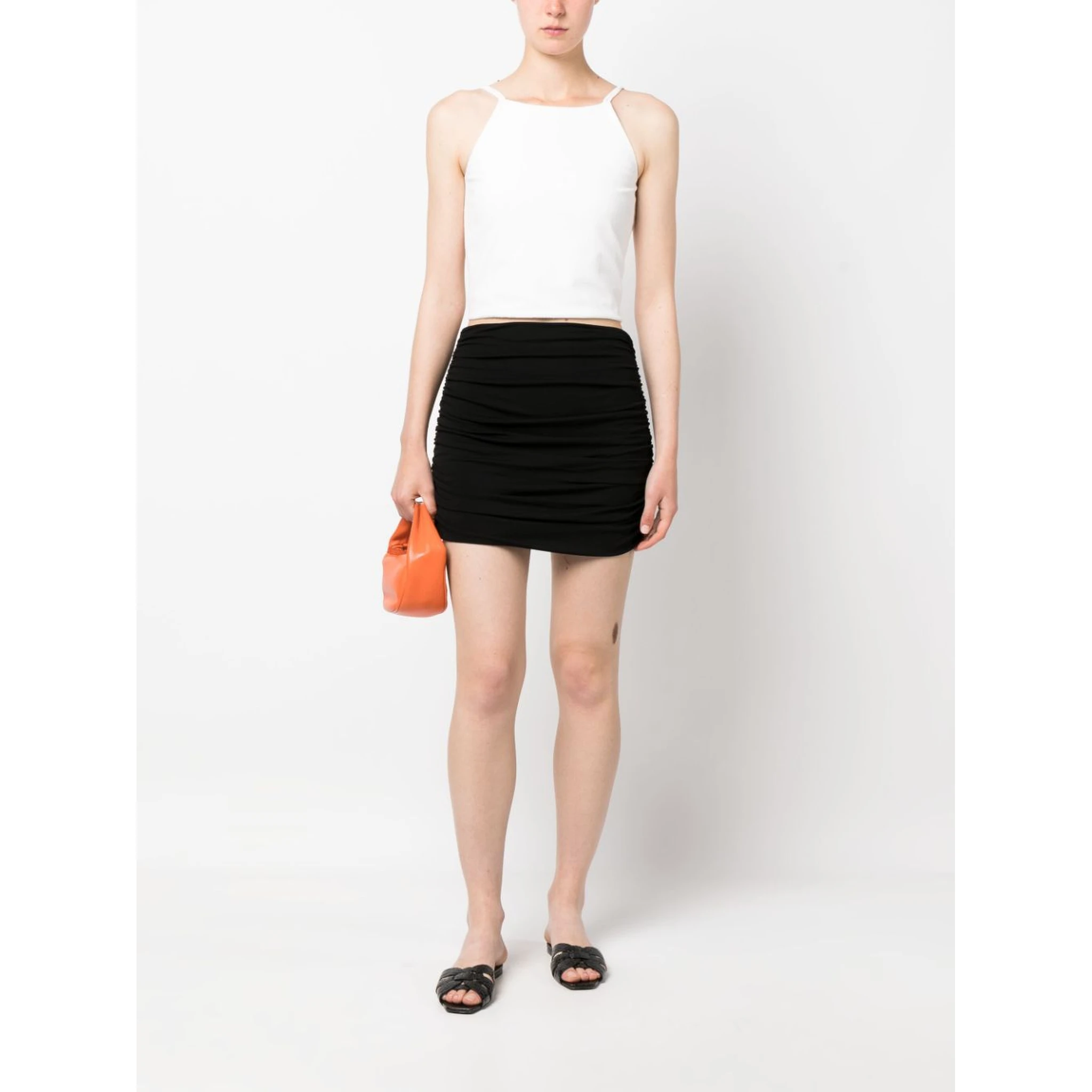 ruched high-waisted mini skirt