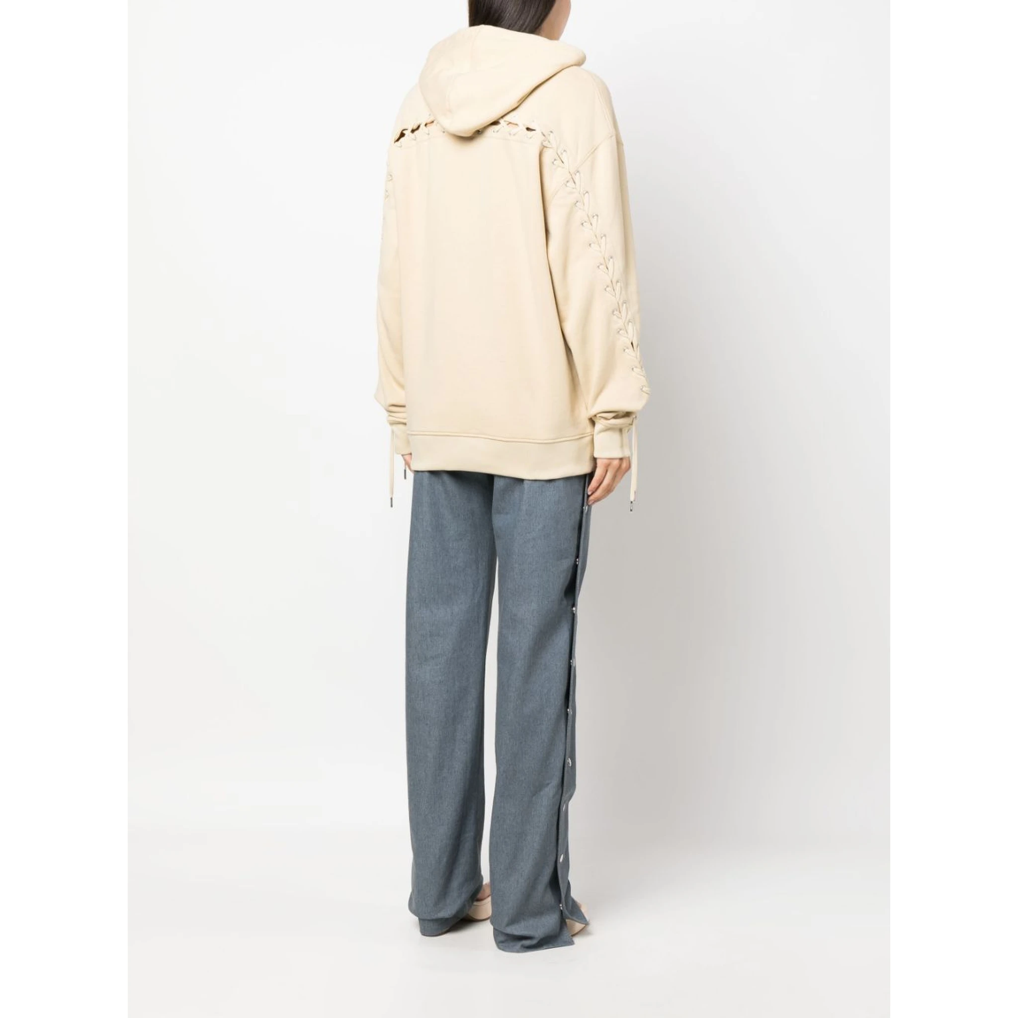 Beige Logo Cotton Hoodie