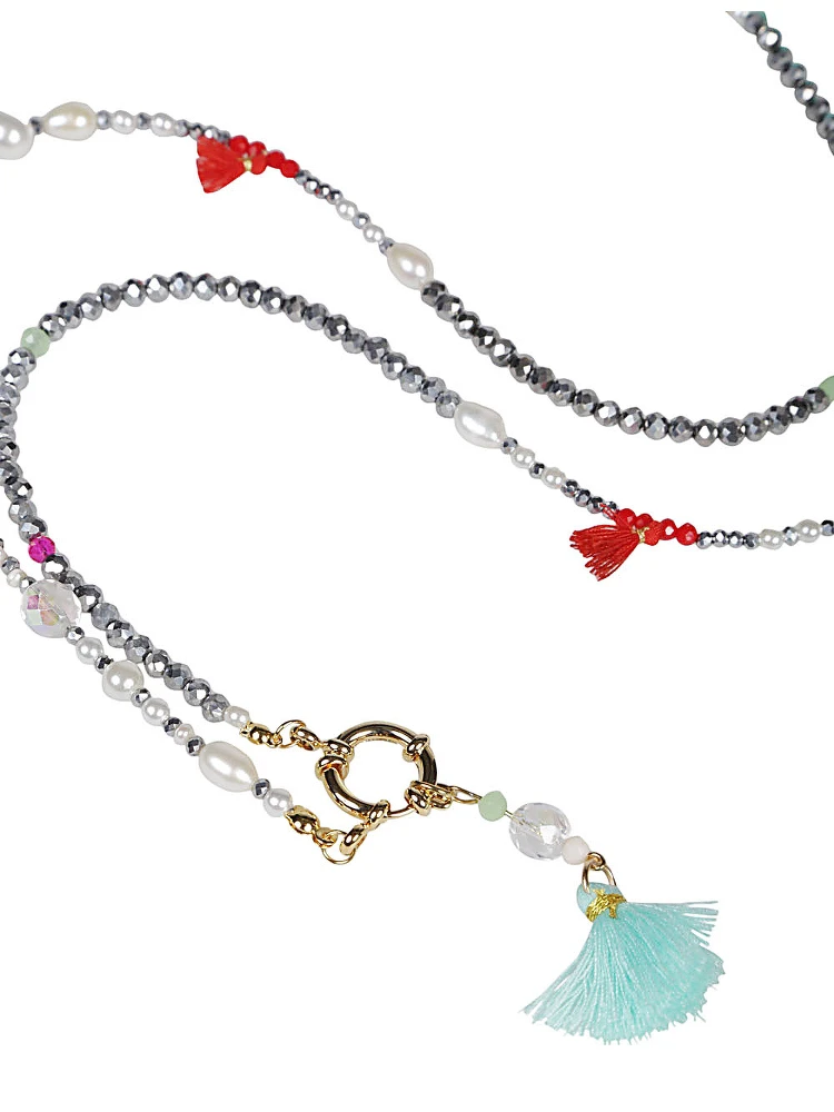 Silver Beaded Tassel Drop Necklace alternative