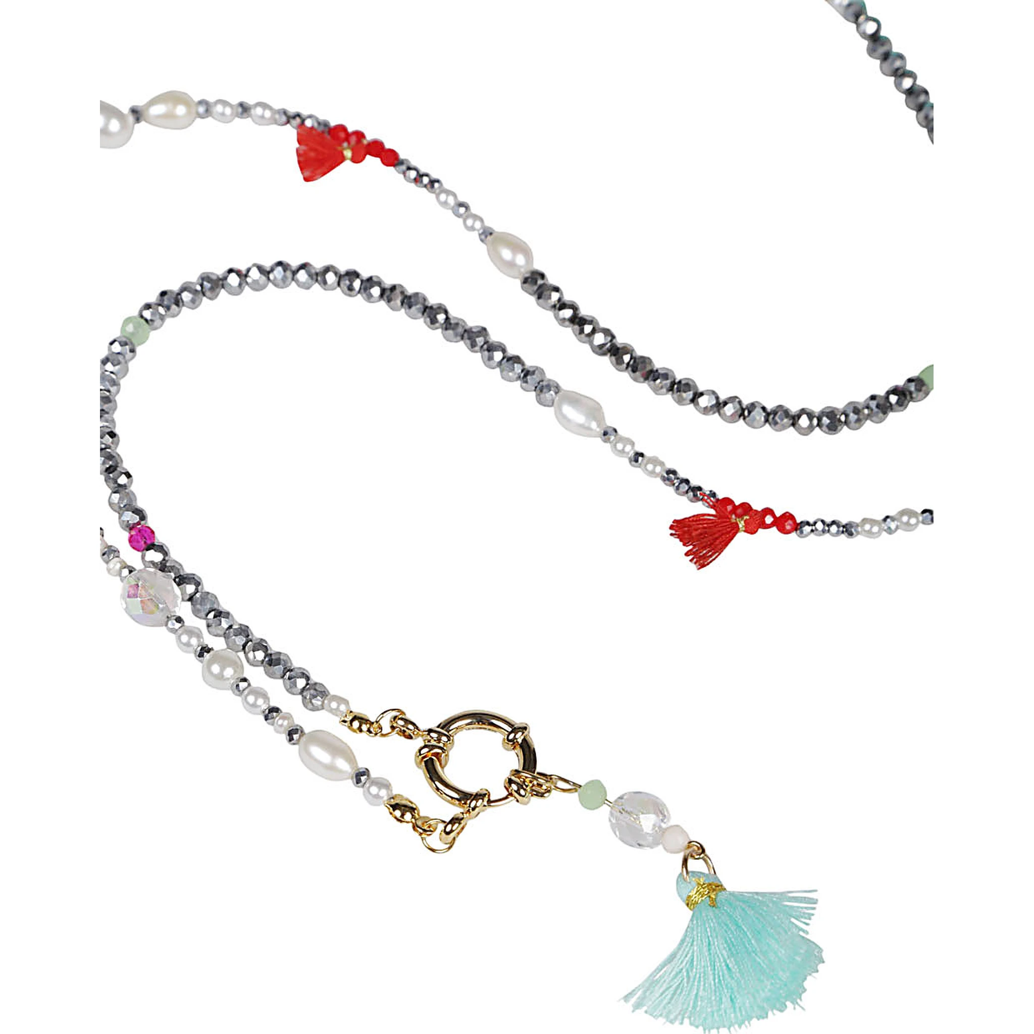 Silver Beaded Tassel Drop Necklace