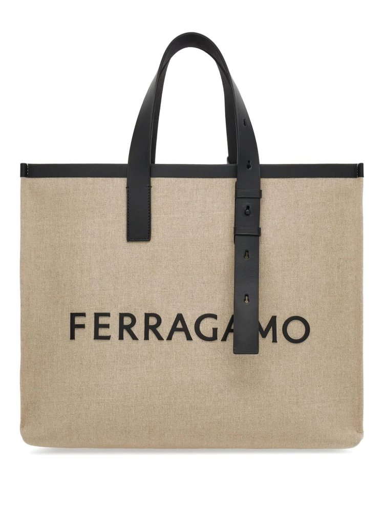 Logo-embossed leather tote bag