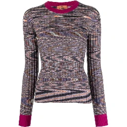 Abstract Print Cashmere Silk Crew Neck Sweater In Orange