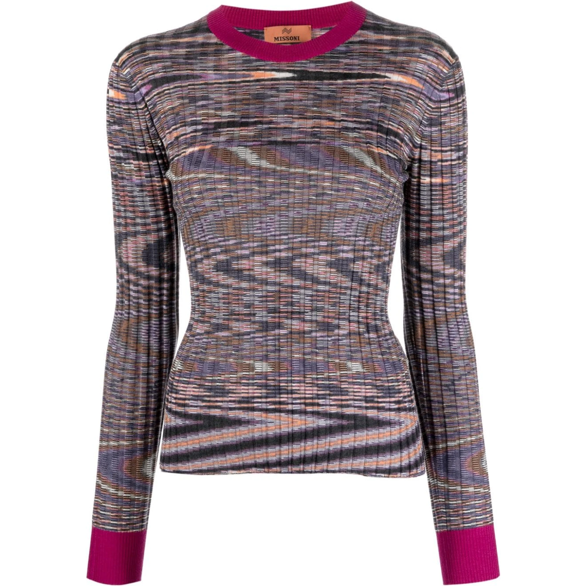 Abstract Print Cashmere Silk Crew Neck Sweater In Orange