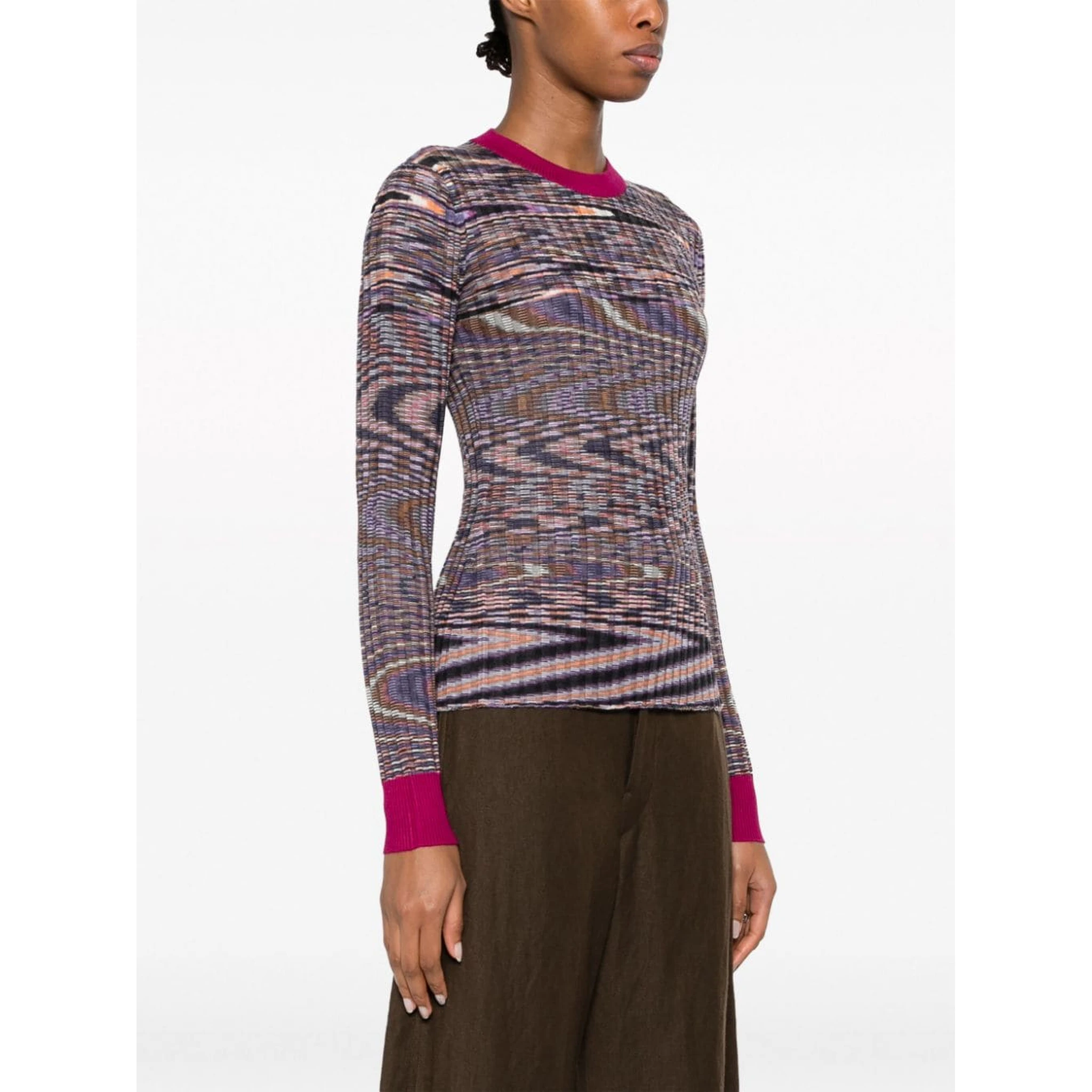 Abstract Print Cashmere Silk Crew Neck Sweater In Orange