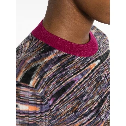 Abstract Print Cashmere Silk Crew Neck Sweater In Orange