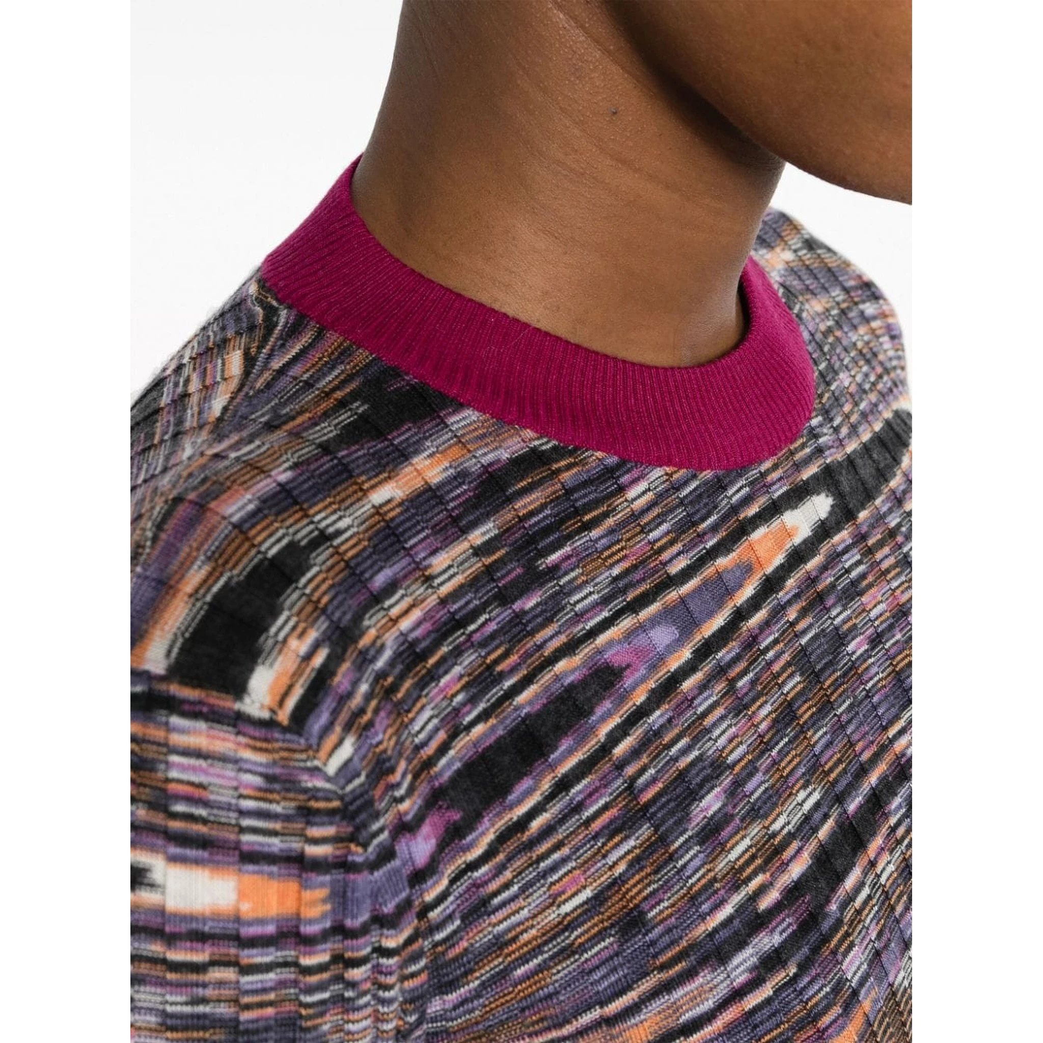 Abstract Print Cashmere Silk Crew Neck Sweater In Orange