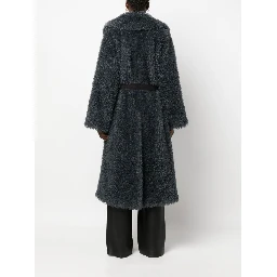 Belted Straight Hem Shearling Coat In Grey