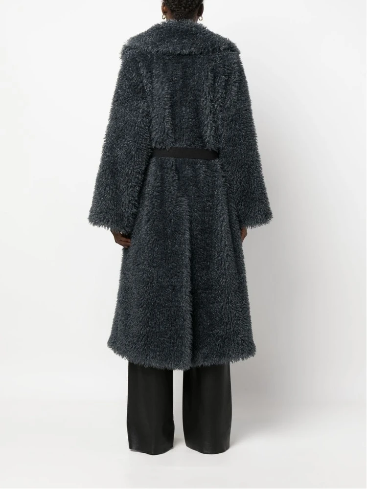 Belted Straight Hem Shearling Coat In Grey alternative