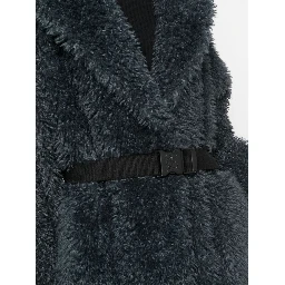 Belted Straight Hem Shearling Coat In Grey