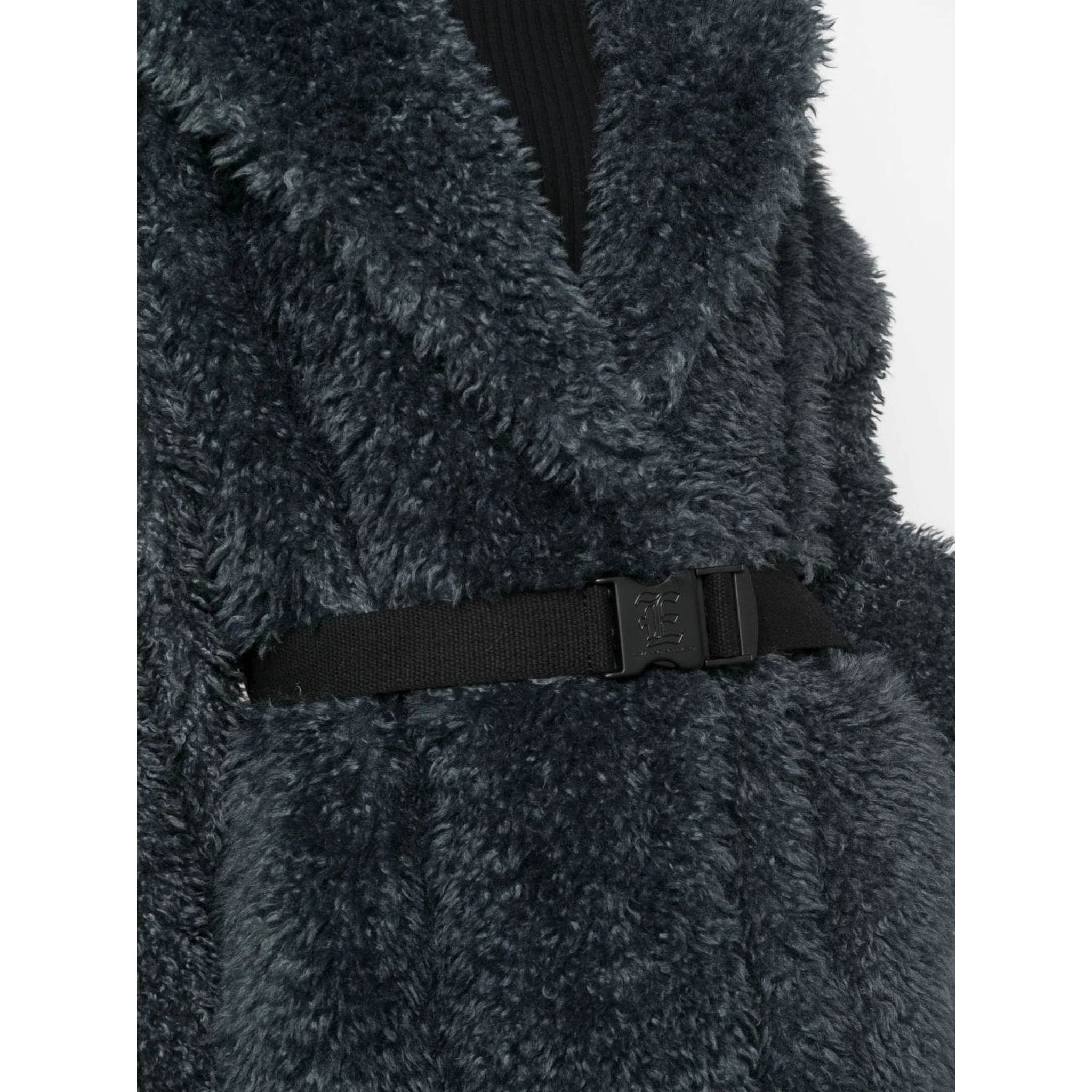 Belted Straight Hem Shearling Coat In Grey