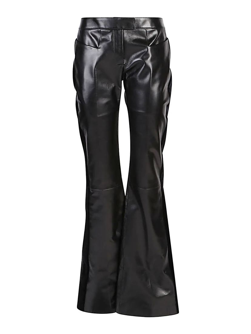 Flared Leather Trousers In Nero