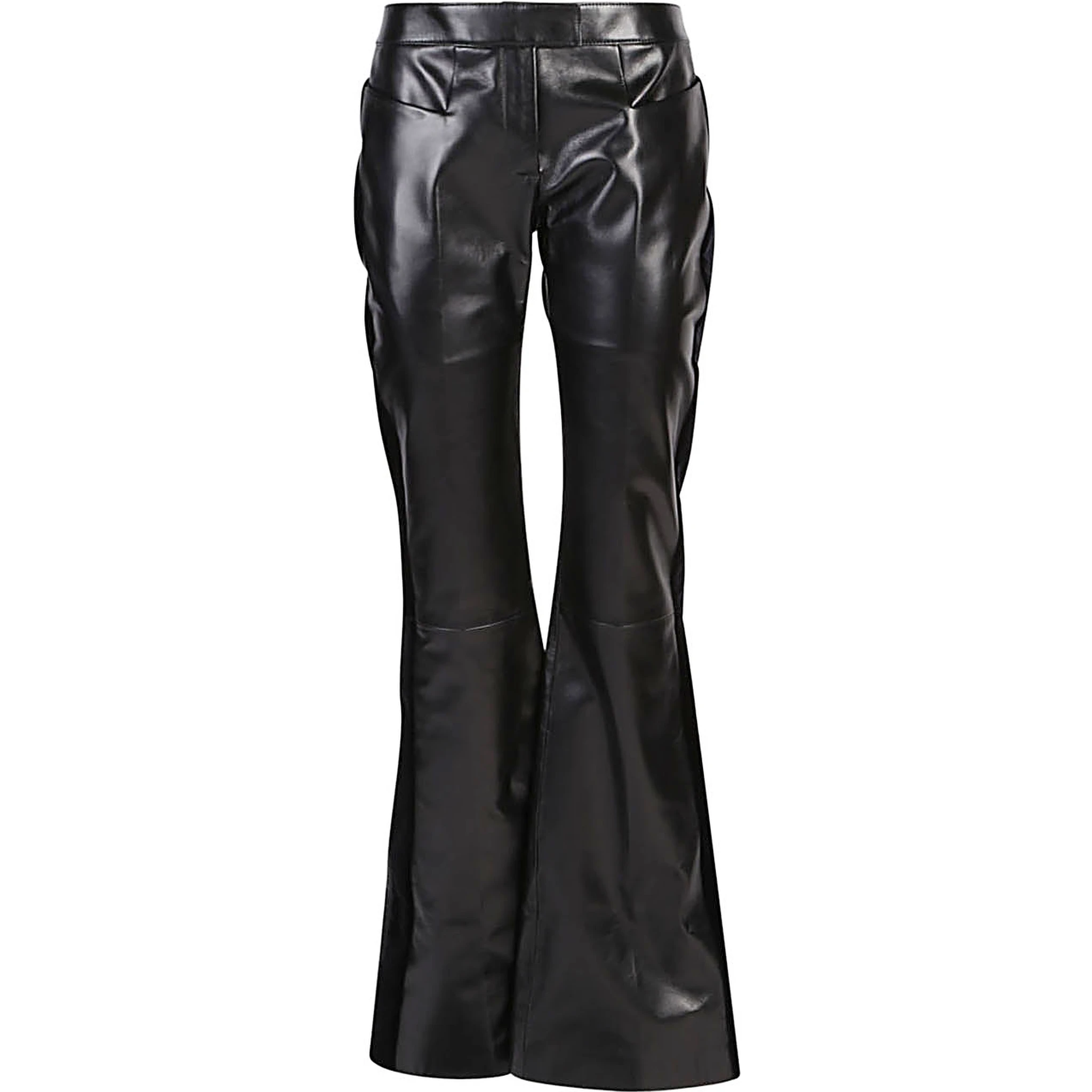 Flared Leather Trousers In Nero