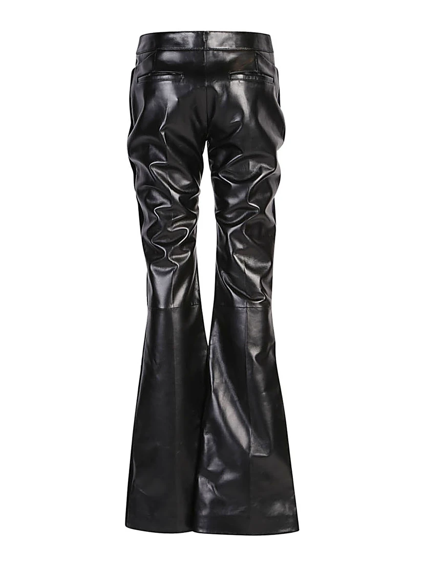 Flared Leather Trousers In Nero