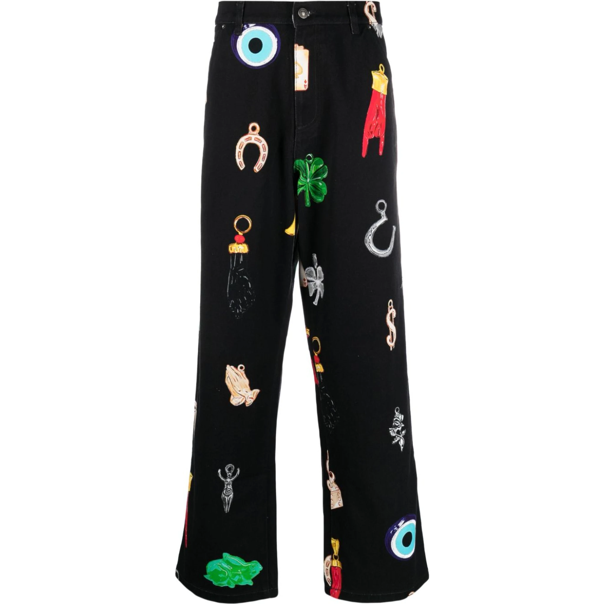 high-waisted graphic-print jeans