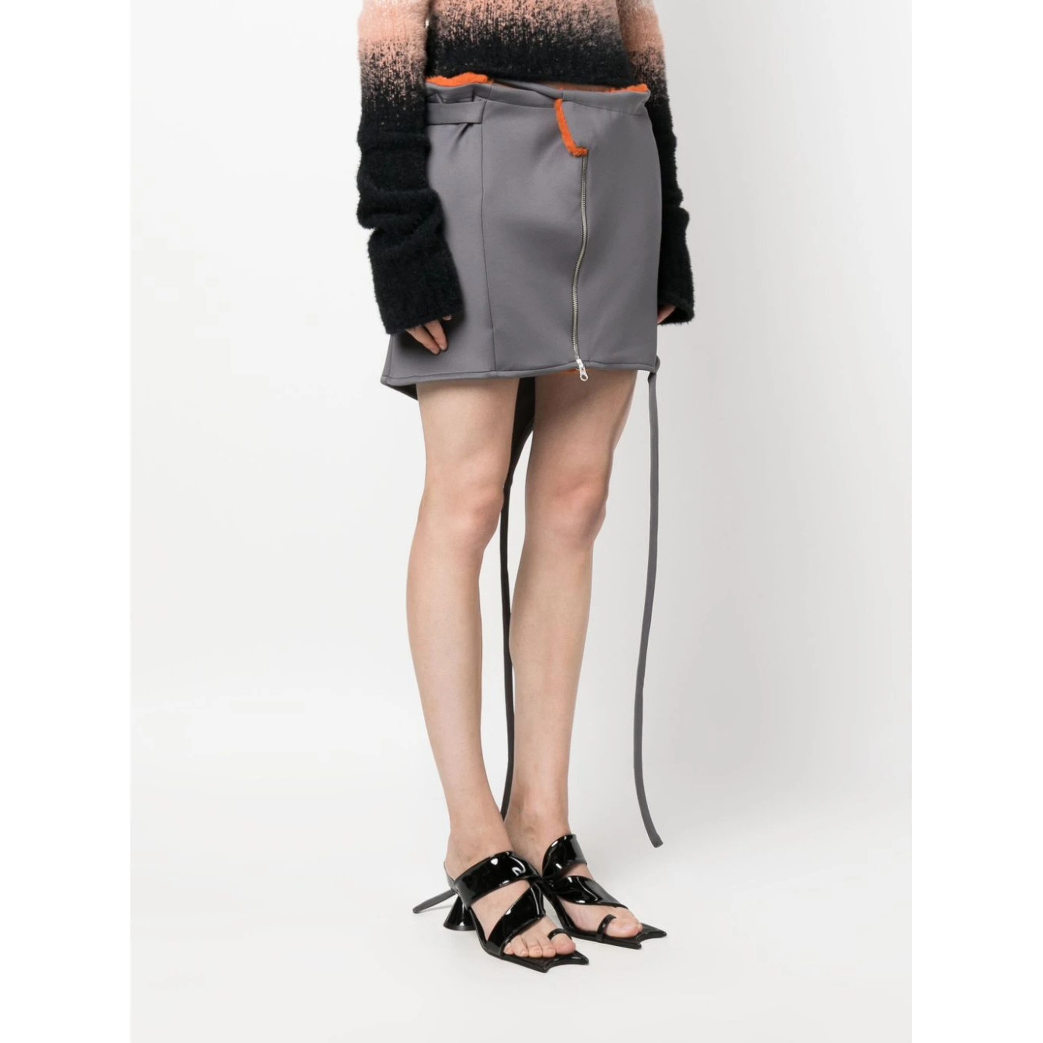 Asymmetric-hem zip-up miniskirt