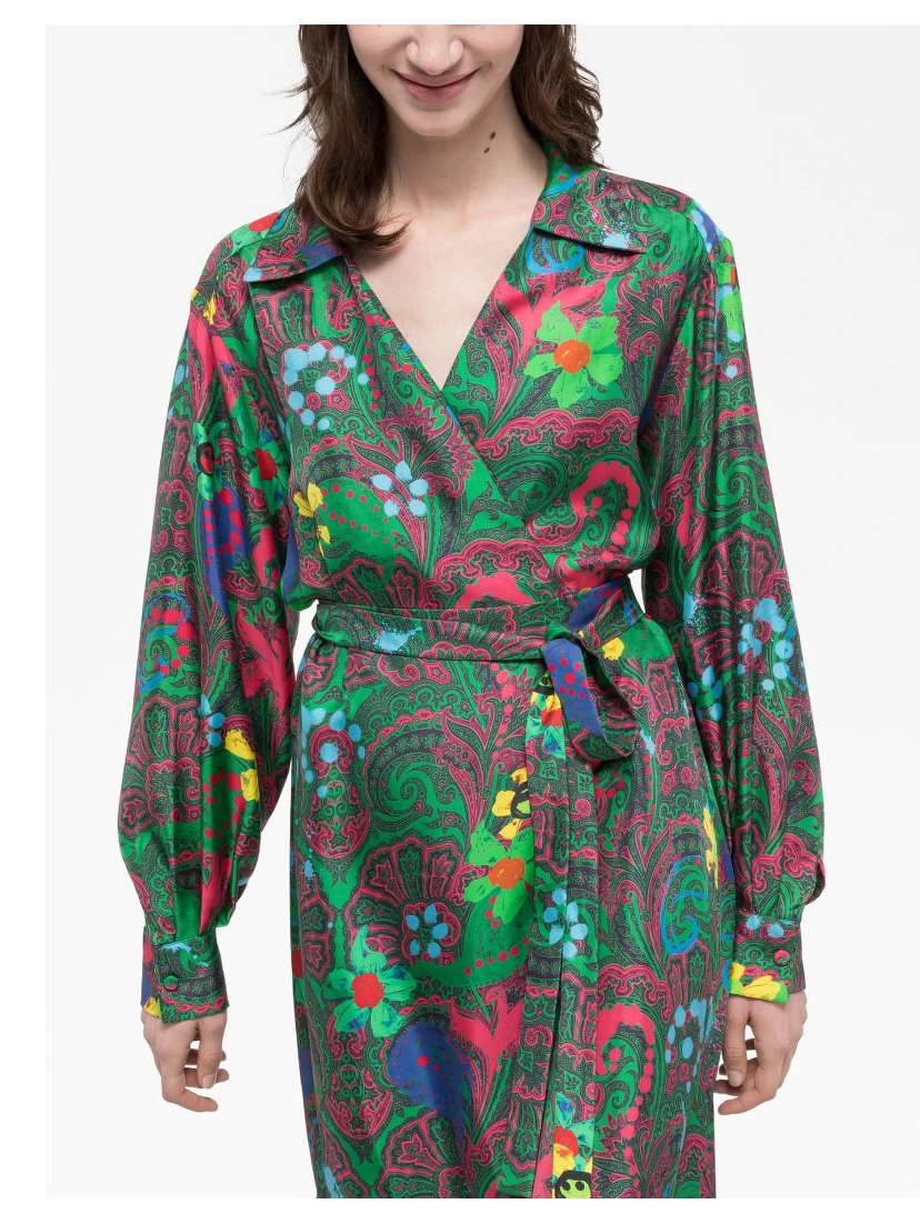 فستان ملفوف بنقشة بيزلي متنوعة