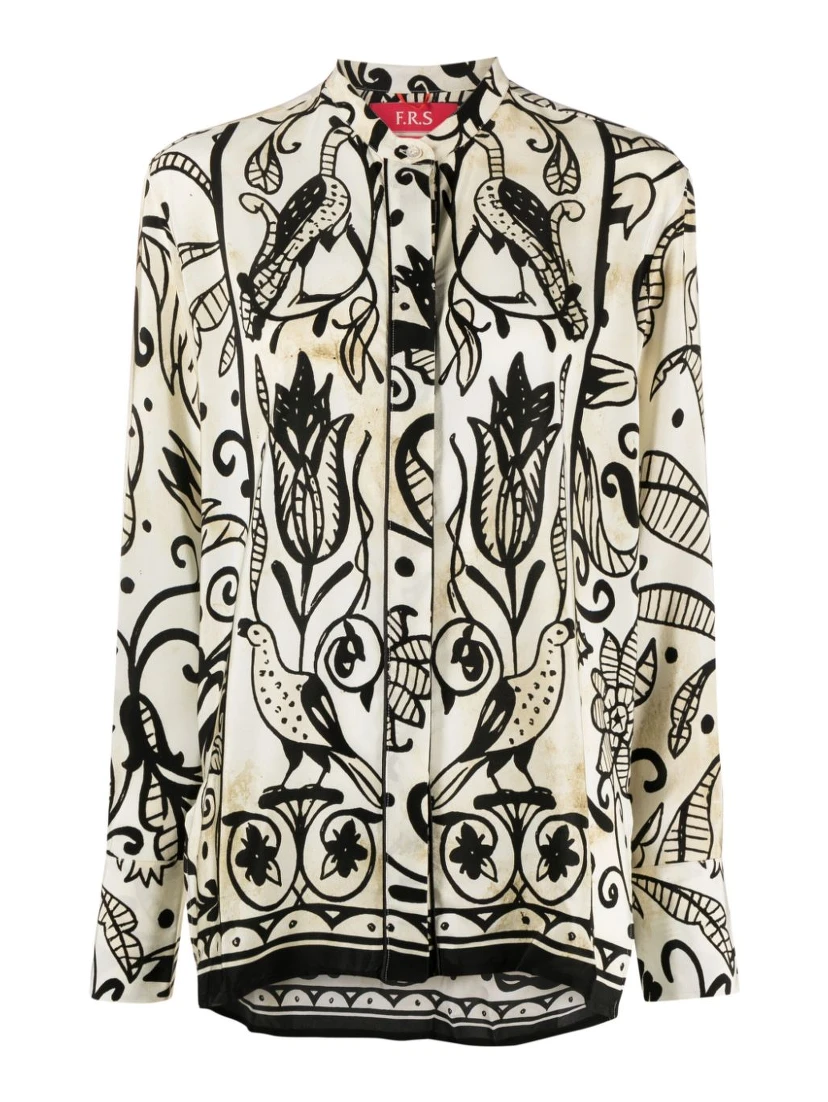 floral-print silk pyjama shirt