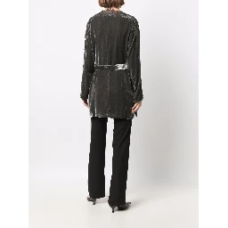 Dark Grey Velvet Lace-trim Long Duster Jacket For Women