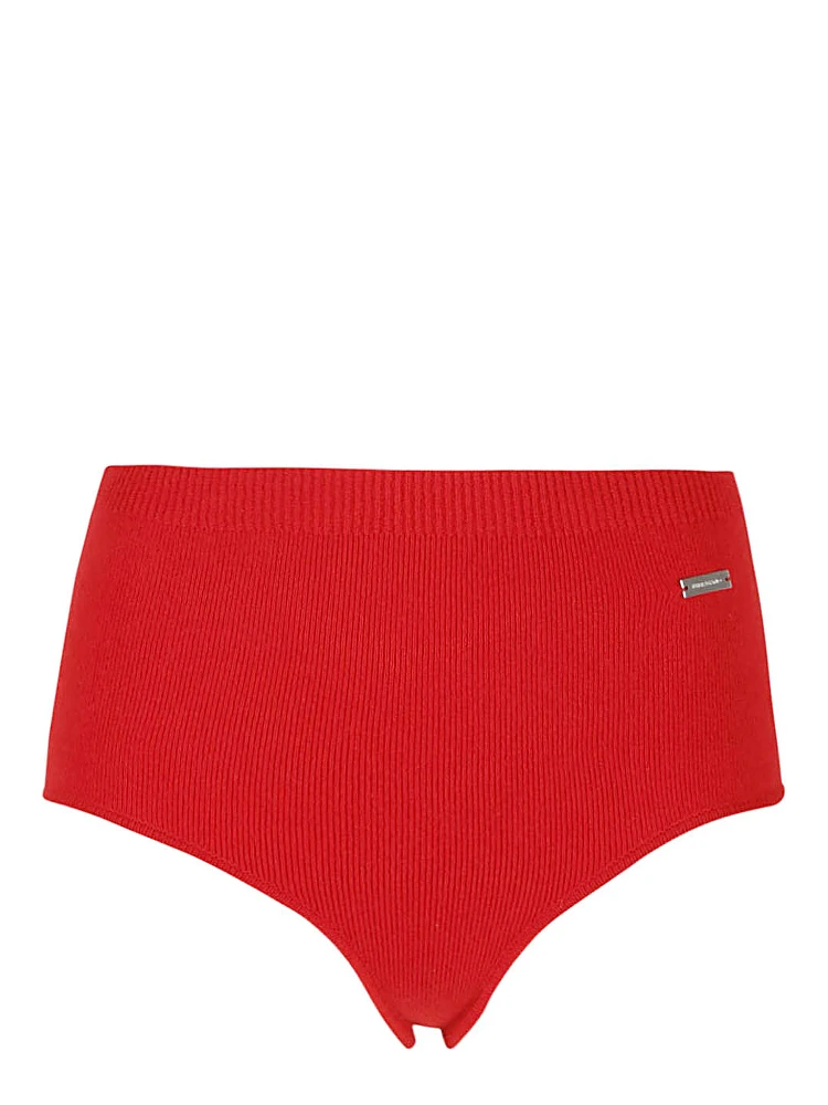 Ribbed Texture High-waisted Knitted Coulottes In Red
