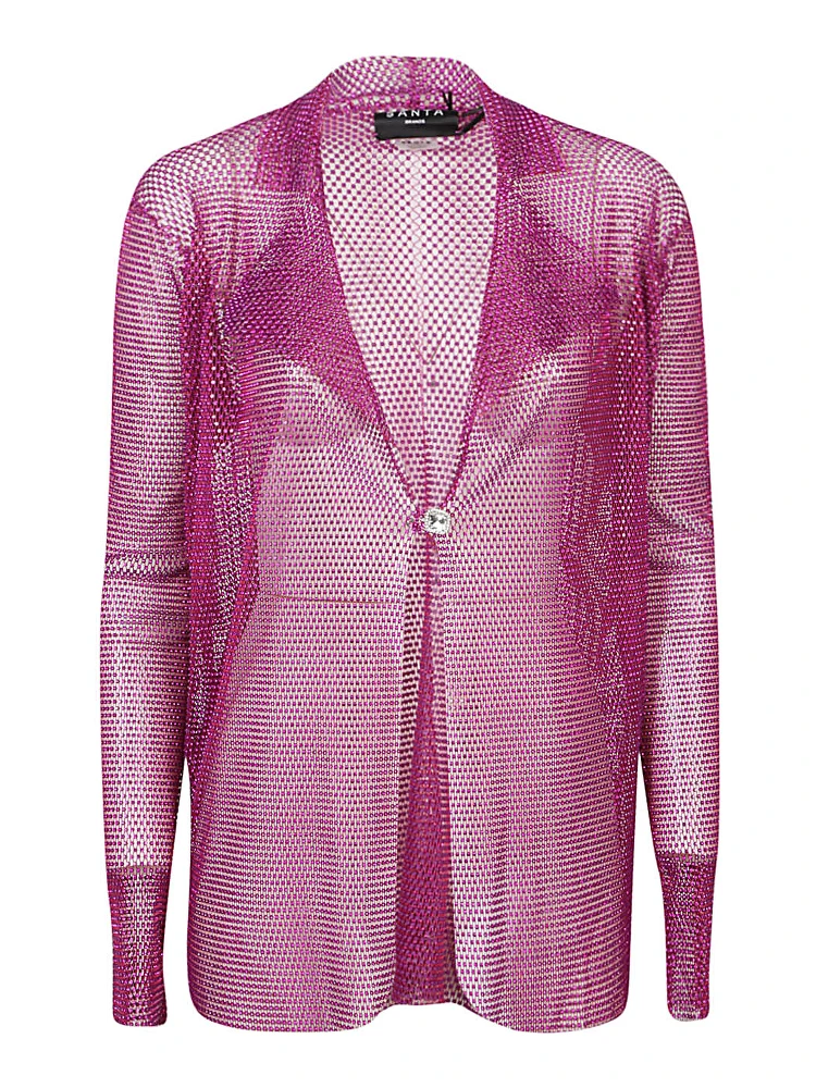 Lapel Collar Mesh Blazer Jacket In Purple