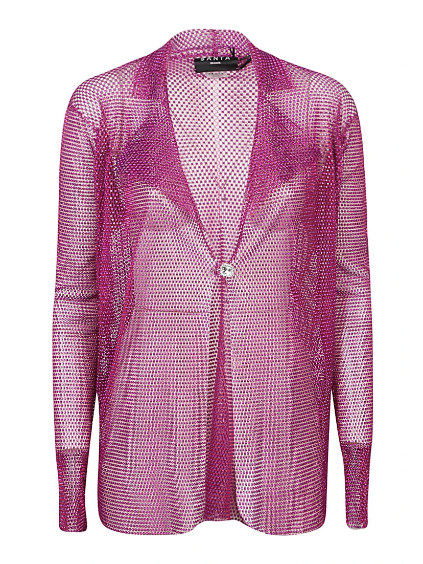 Lapel Collar Mesh Blazer Jacket In Purple