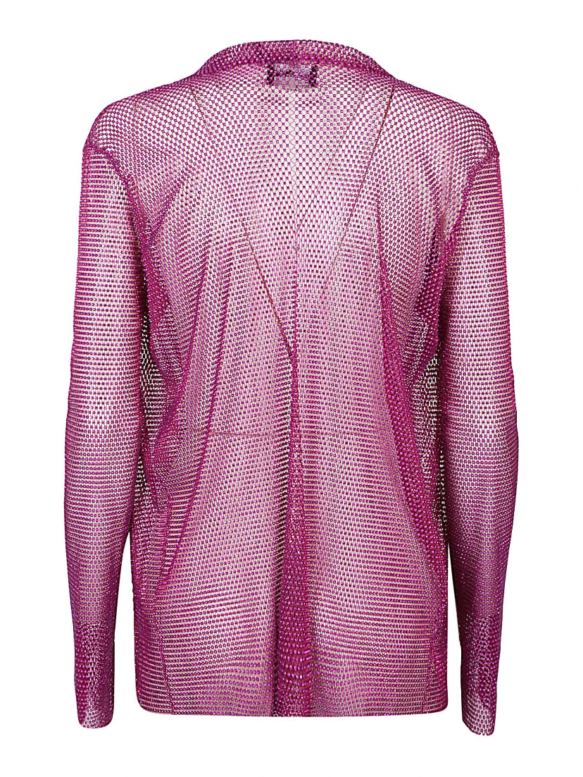 Lapel Collar Mesh Blazer Jacket In Purple