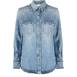Frayed Edge Denim Shirt In Clear Blue