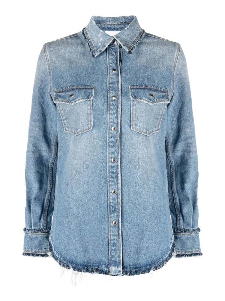 Frayed Edge Denim Shirt In Clear Blue