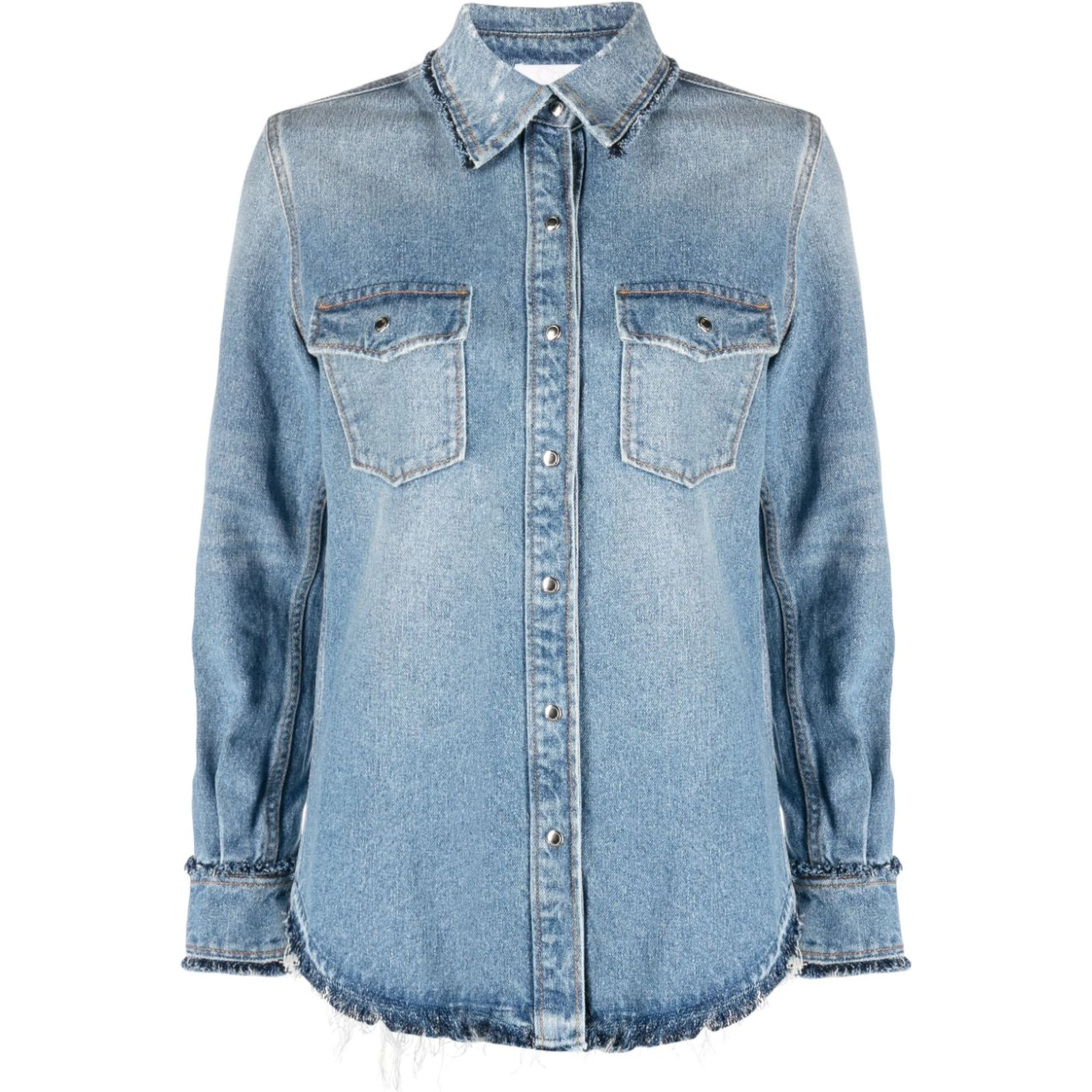 Frayed Edge Denim Shirt In Clear Blue