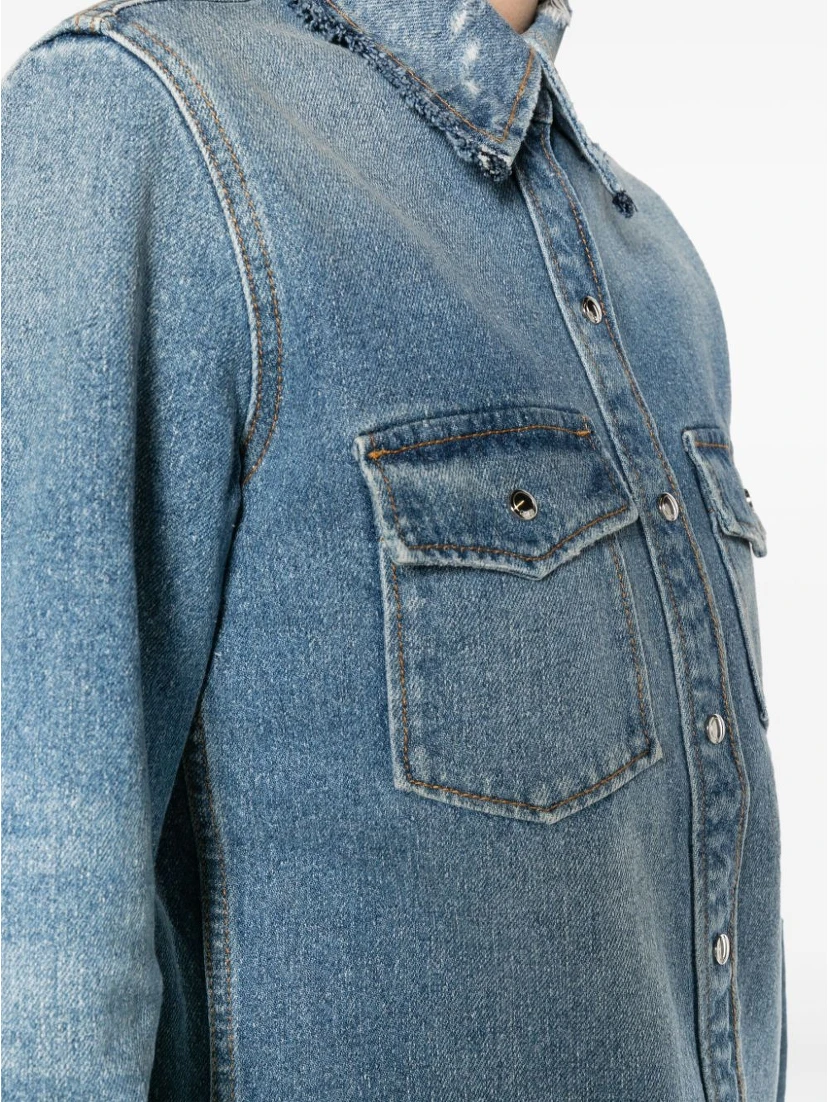 Frayed Edge Denim Shirt In Clear Blue