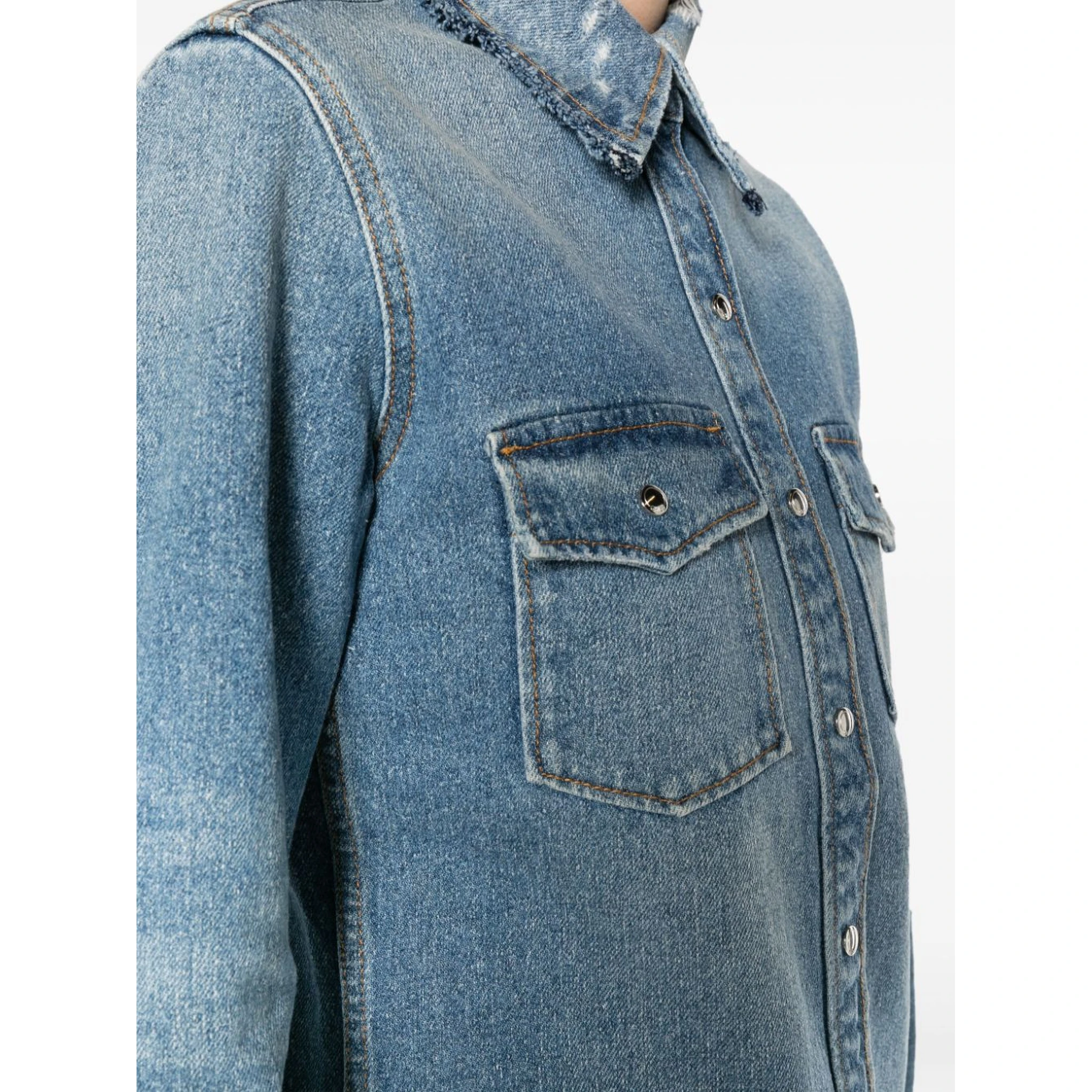 Frayed Edge Denim Shirt In Clear Blue