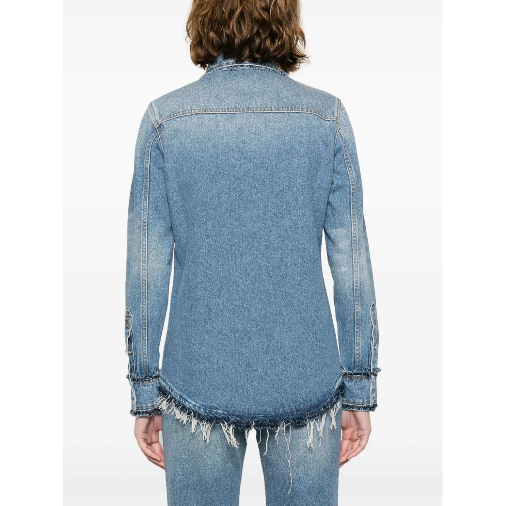 Frayed Edge Denim Shirt In Clear Blue