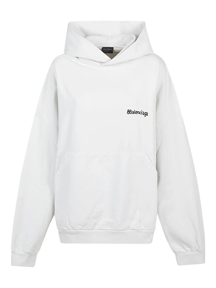Cotton Hoodie Front Pocket In White