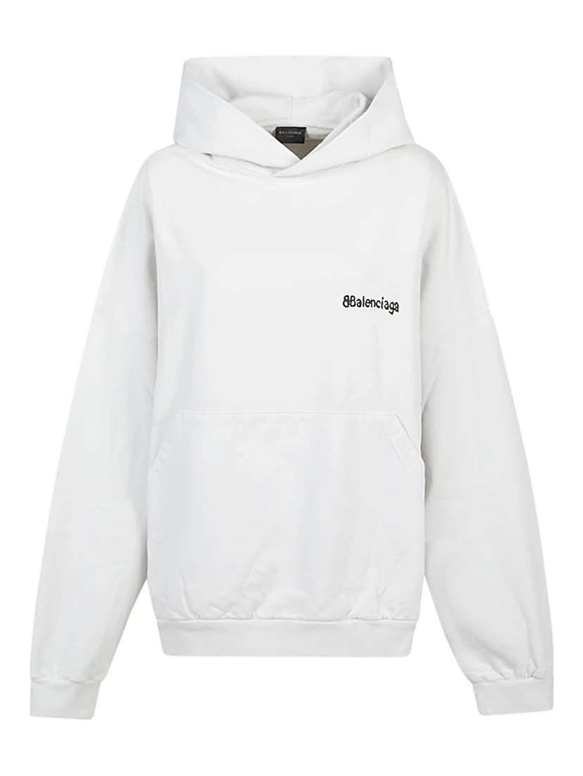 Cotton Hoodie Front Pocket In White