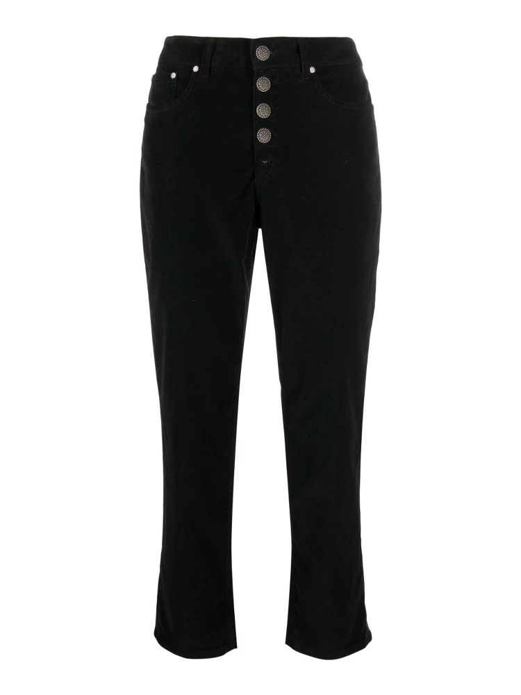 Loose Fit Velvet Trousers With Button Detailing In Black