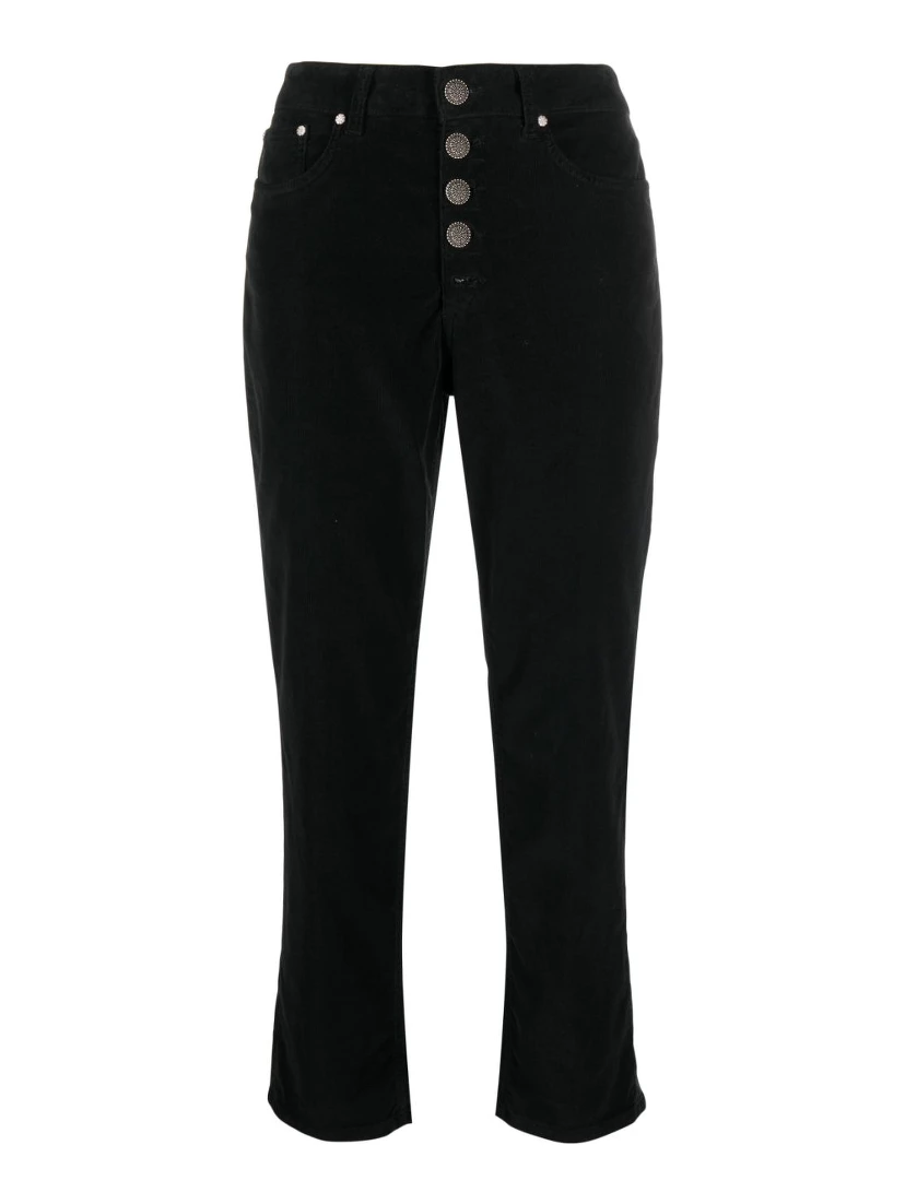 Loose Fit Velvet Trousers With Button Detailing In Black