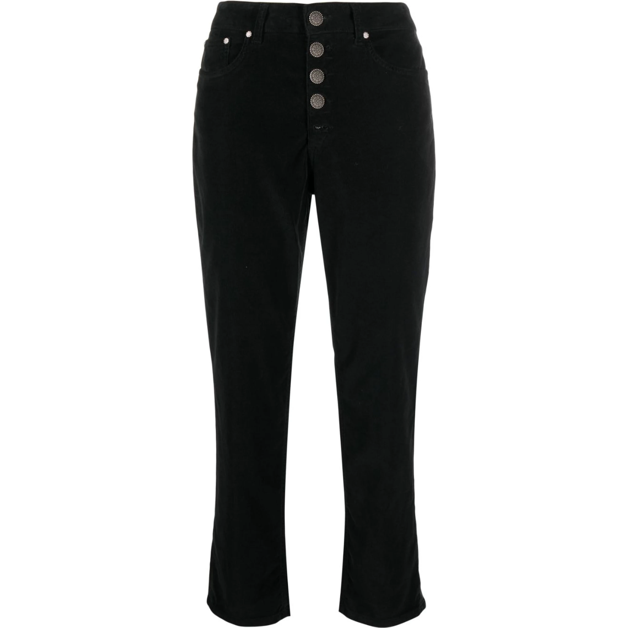 Loose Fit Velvet Trousers With Button Detailing In Black