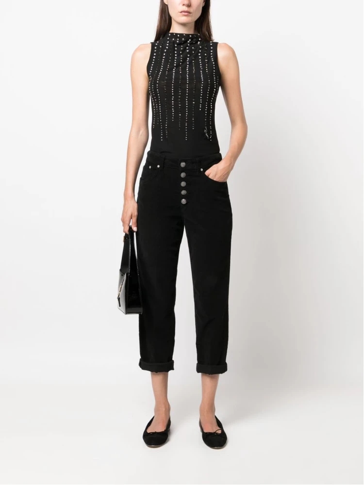 Loose Fit Velvet Trousers With Button Detailing In Black alternative