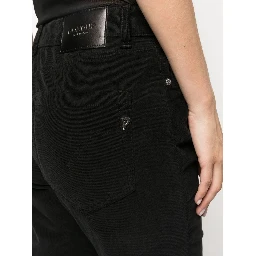 Loose Fit Velvet Trousers With Button Detailing In Black