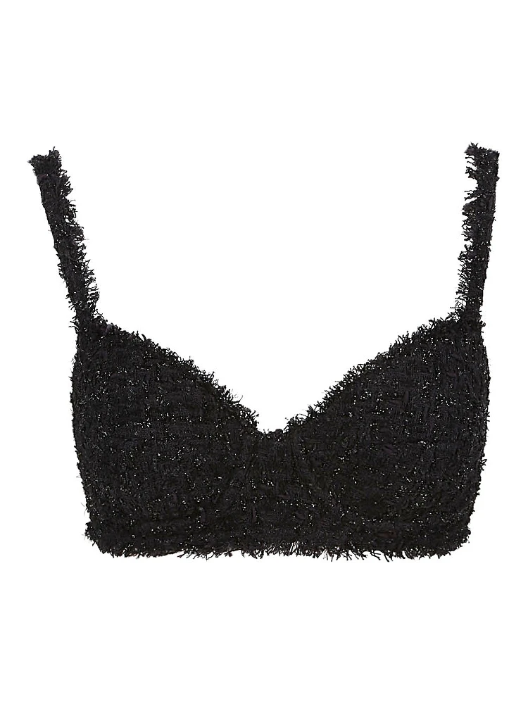 Adjustable Straps Textured Fabric Top In Black