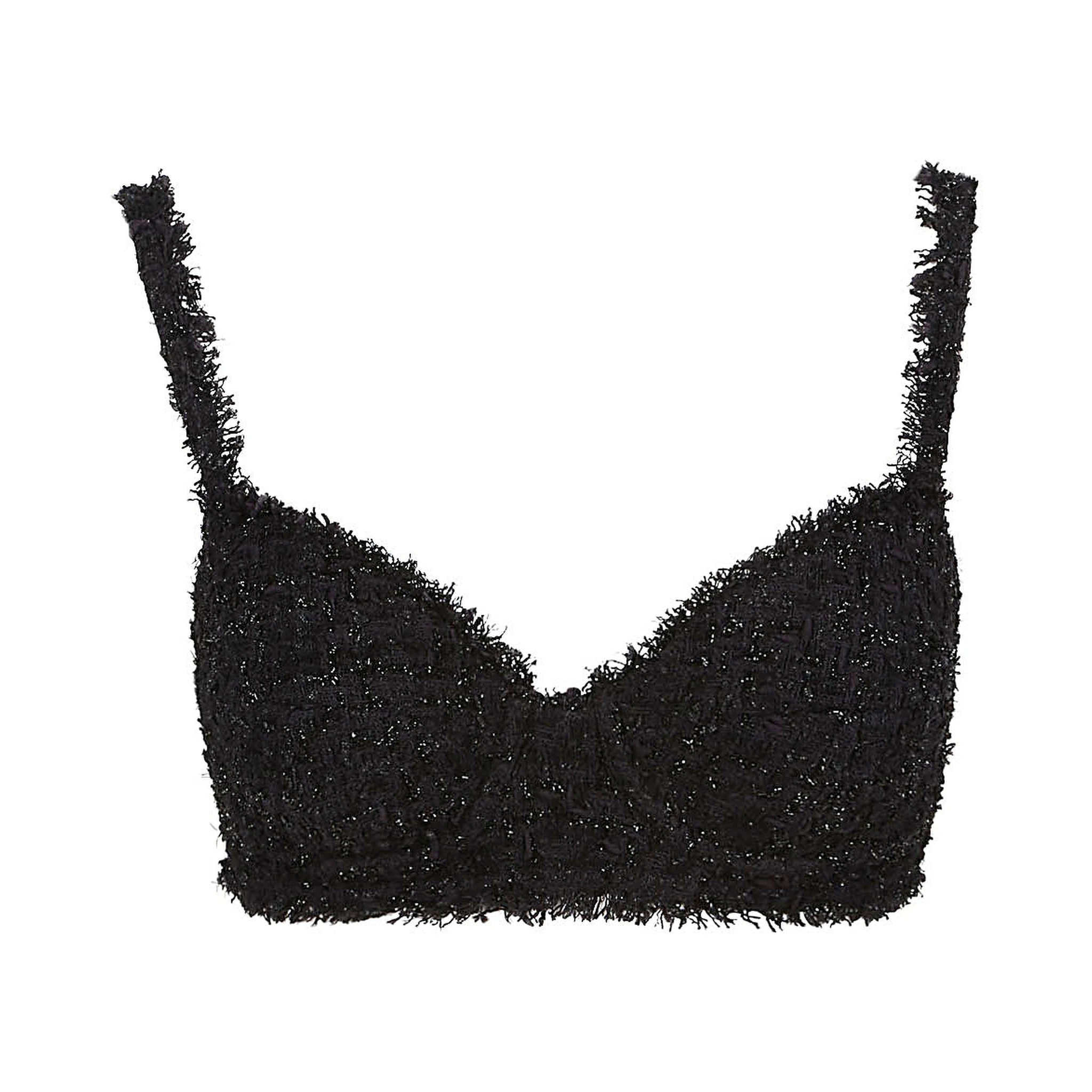 Adjustable Straps Textured Fabric Top In Black