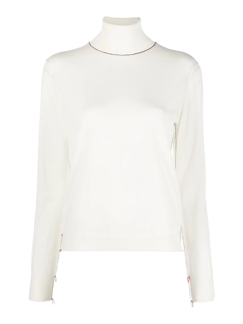 Wool Sweater With Inside-out Seams In White